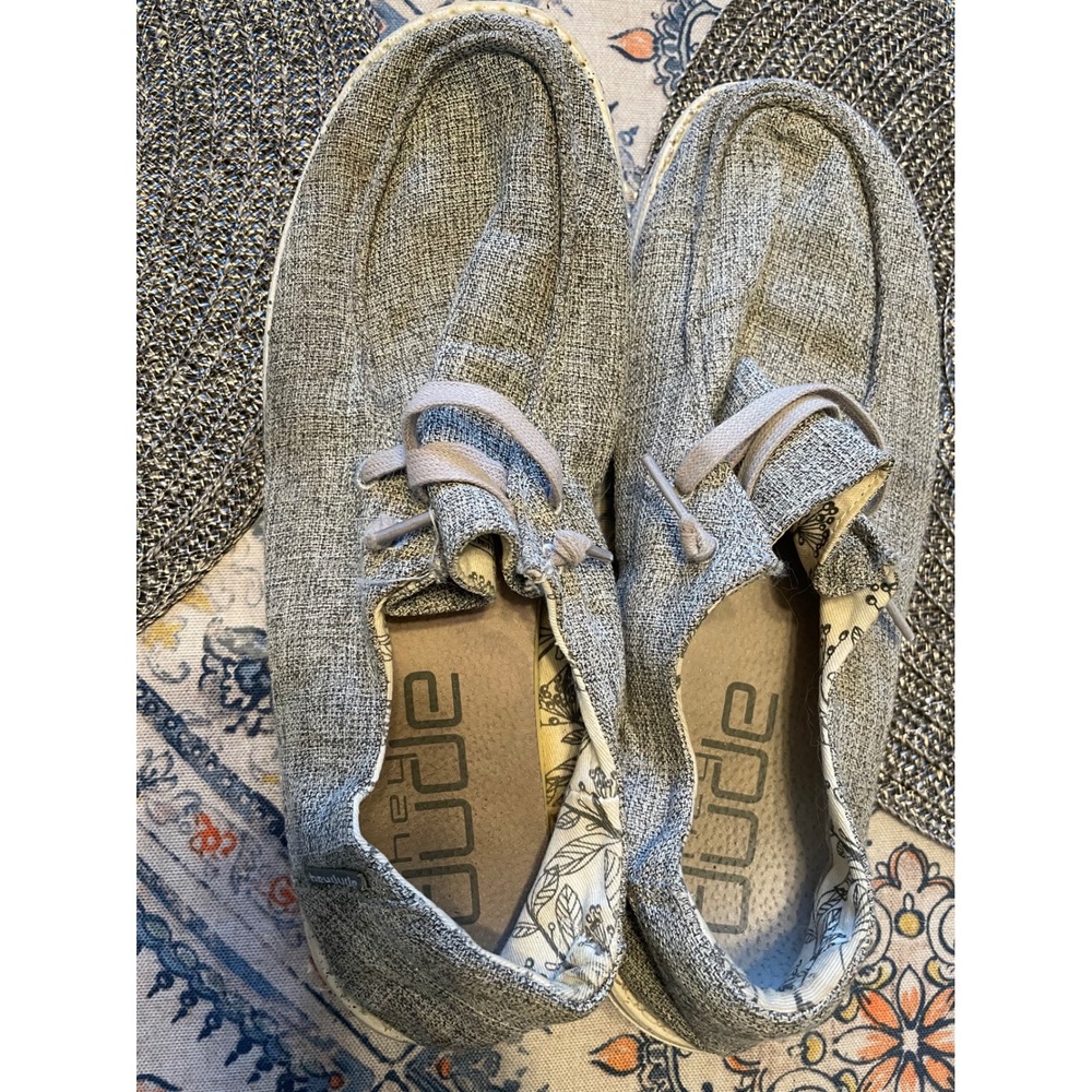 Hey Dude Wendy Linen Grey Marl Slip On Loafers Floral Lining Womens Size 10 - Picture 1 of 4